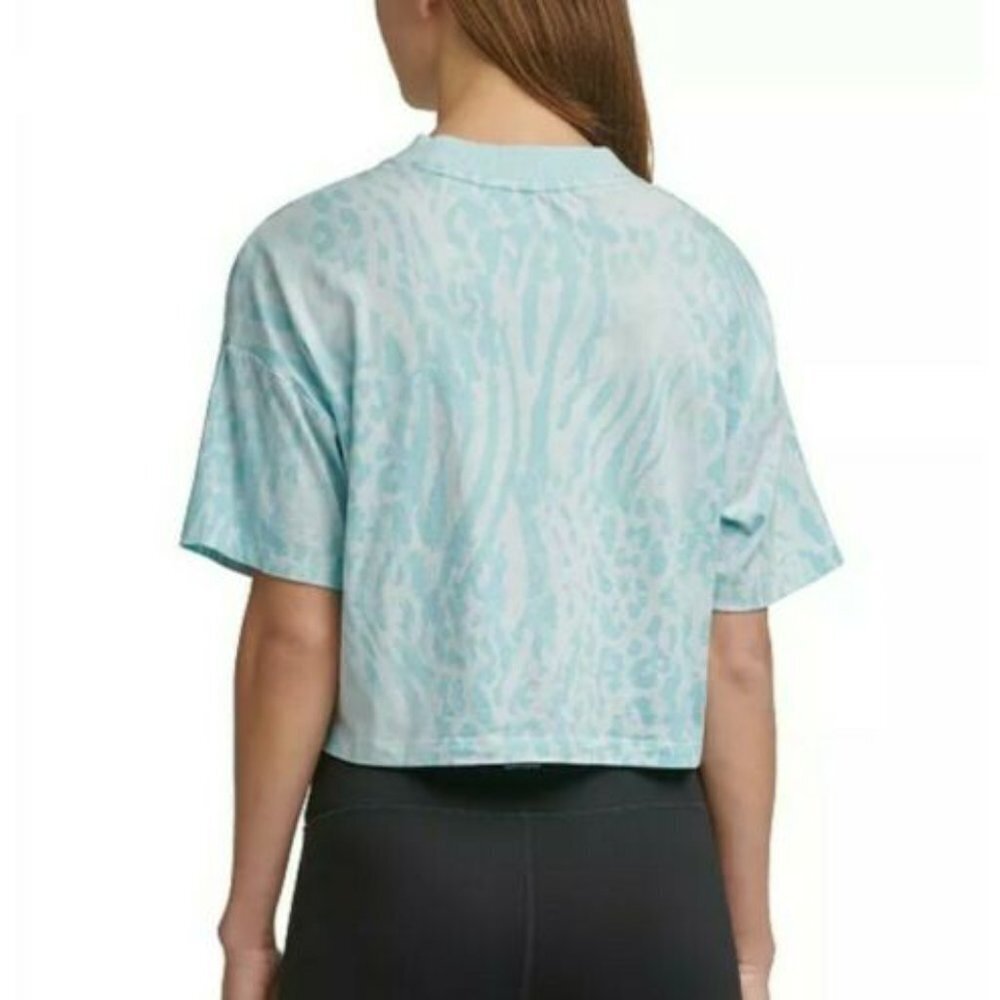 Calvin Klein Performance Tee XL Cropped Top Blue Animal Print 10A - Picture 2 of 6